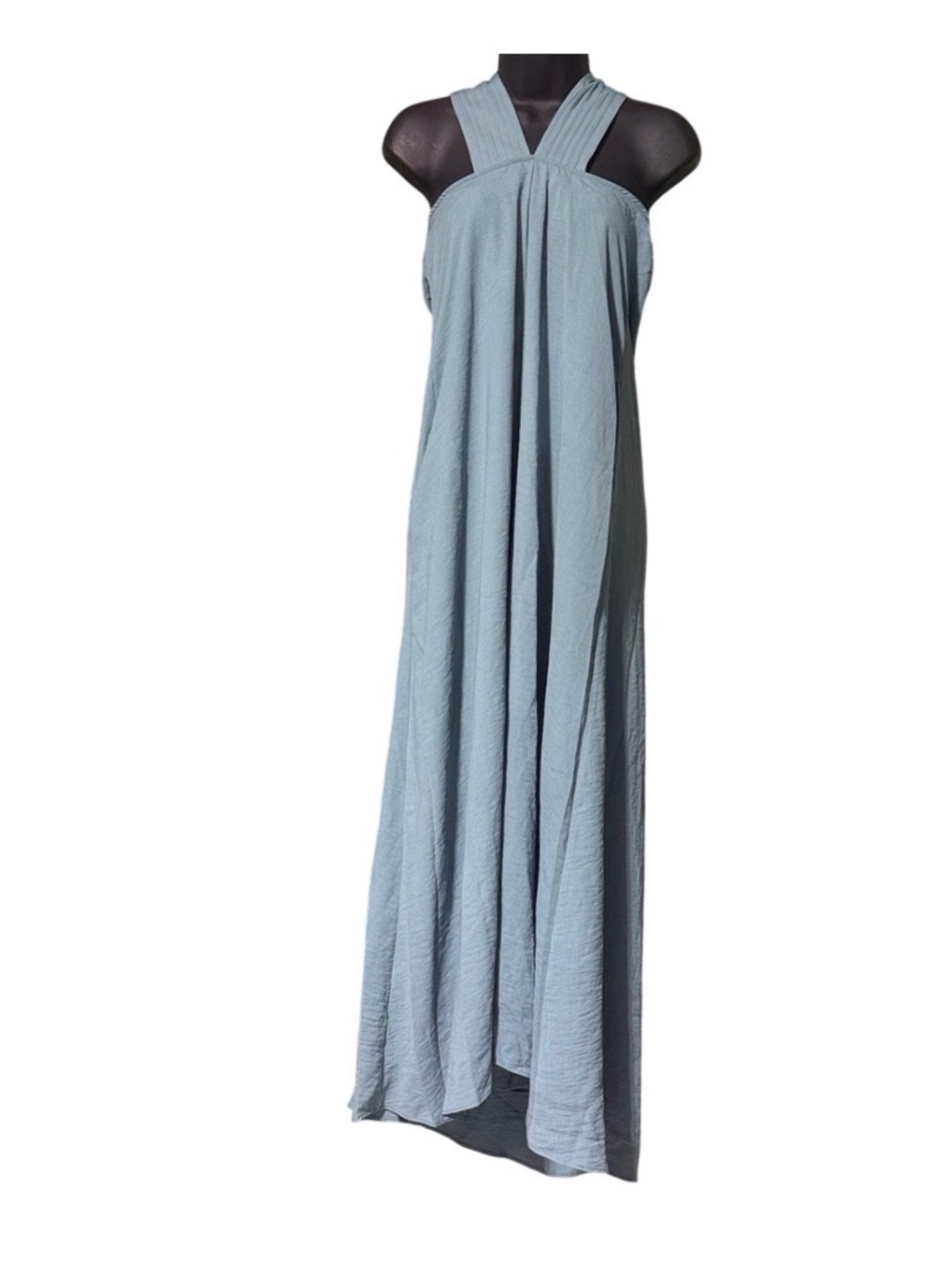 Halara Sleeveless Light Blue Linen Feel Maxi Dress with Halter Wrap Neck Small
